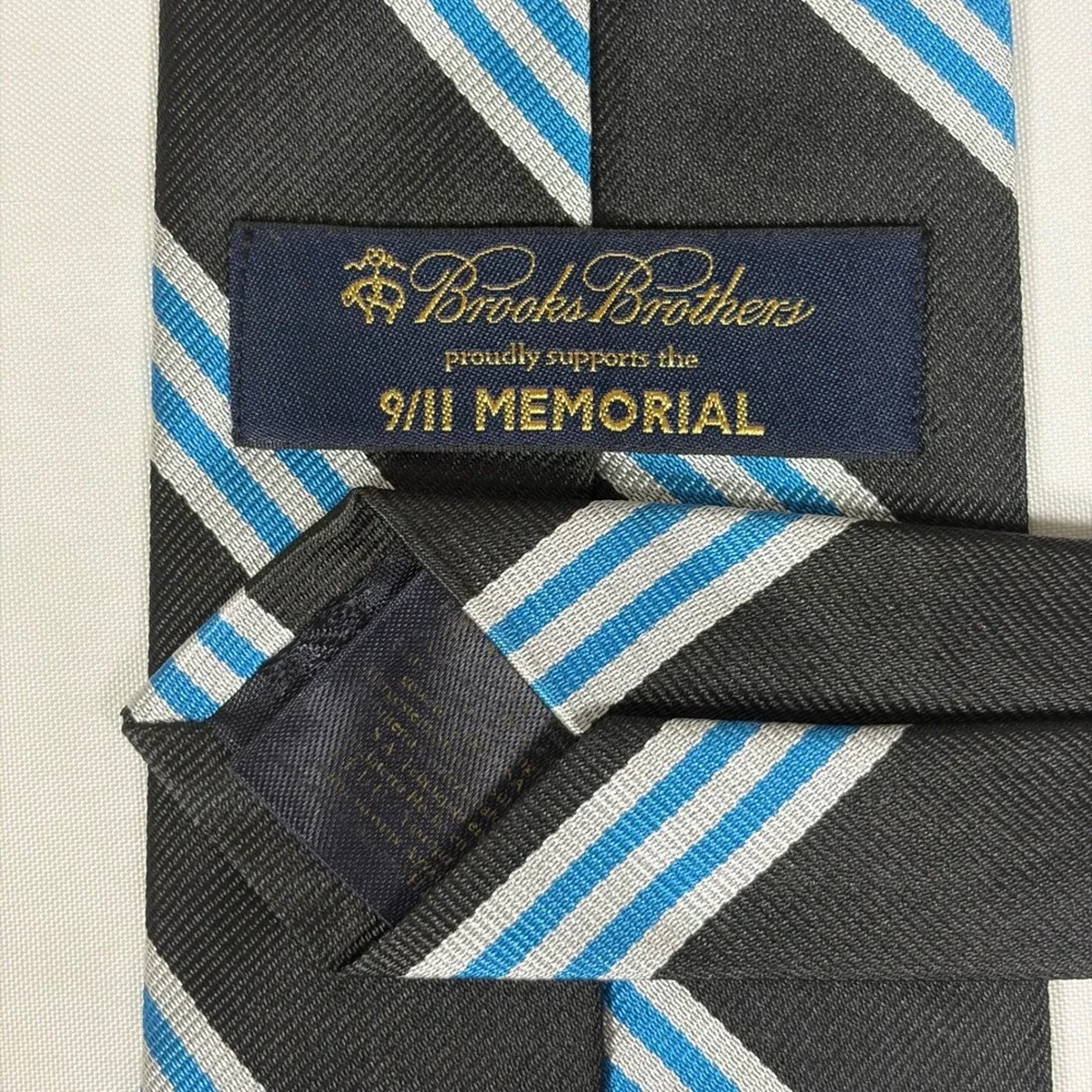Brooks Brothers 9/11‎ Memorial Silk Tie Black Blue White Repp Stripe England USA